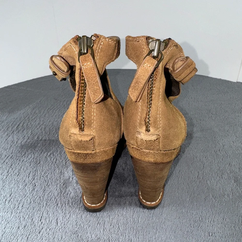 Ariat Boots Womens 6.5 Wedge Ankle Booties Brown Leather Peep Toe Casual BackZip